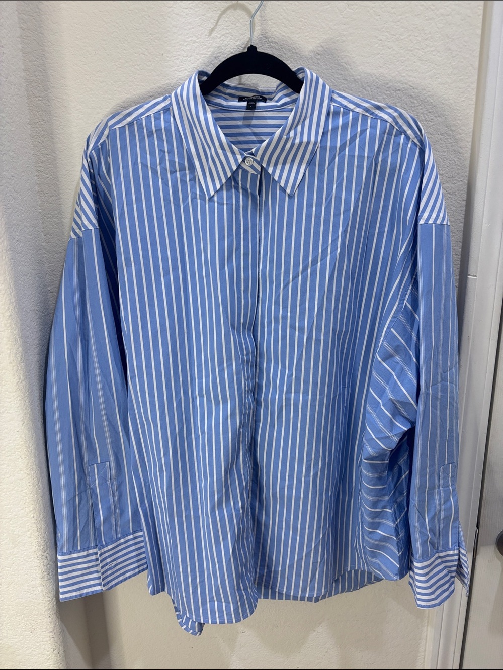 Express Blue & White Vertical Stripe Button-Down Shirt